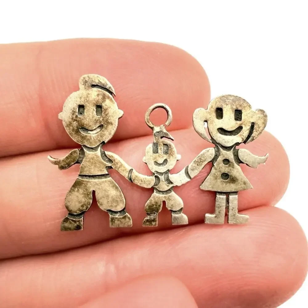 Vintage Sterling Silver Family Charm Pendant Mom Dad Child Holding Hands